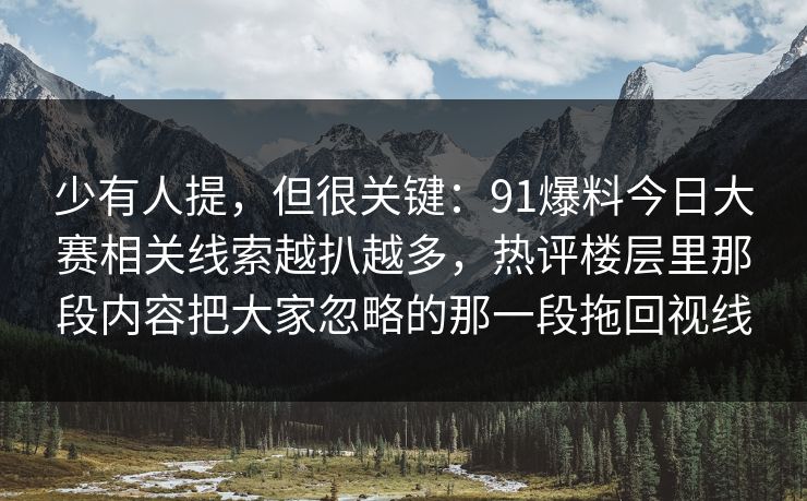 少有人提，但很关键：91爆料今日大赛相关线索越扒越多，热评楼层里那段内容把大家忽略的那一段拖回视线